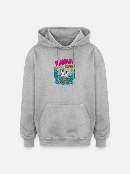 Maman Mouettes Qui Crient Humour - Sweat à capuche oversize unisexe - gris chiné