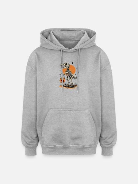 Halloween Dinosaur Skeleton Rex Meme Halloween - Oversized Unisex Hoodie - heather grey