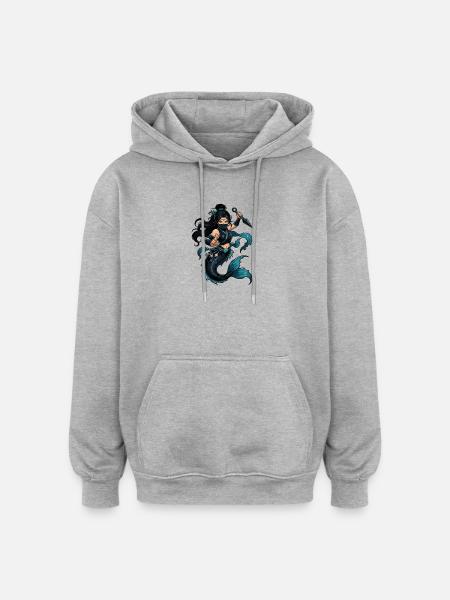 Sea Ninja Mermaid - Oversized Unisex Hoodie - heather grey