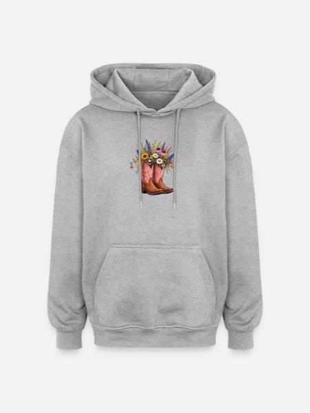 Blumenstrauß in Cowboy Boots - Oversized Unisex Hoodie - Grau meliert