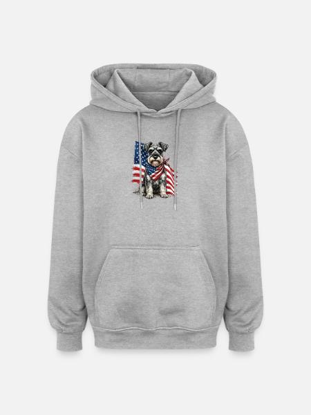 Patriotic Schnauzer Stars Stripes Dog Pride - Oversized Unisex Hoodie - heather grey