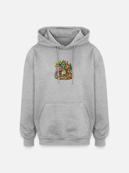 Bunte Vogelhäuschen-Wildnis - Oversized Unisex Hoodie - Grau meliert