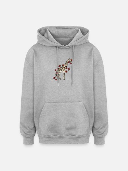 Giraffe in Blüte mit Rosen - Oversized Unisex Hoodie - Grau meliert