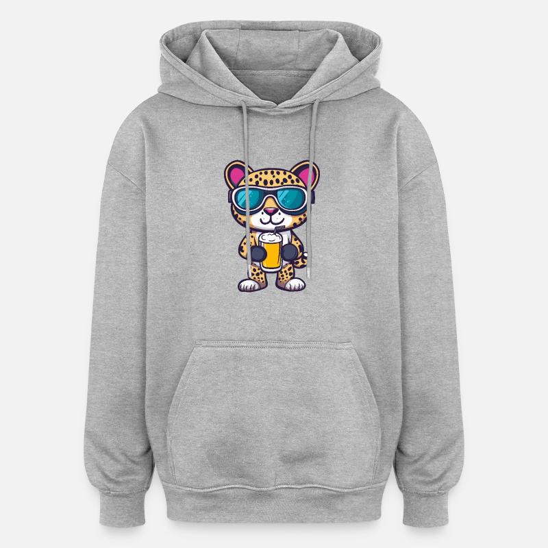 Bière après-ski Leopard - Sweat à capuche oversize unisexe - gris chiné