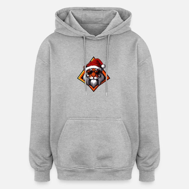Tigre Noël Cool - Sweat à capuche oversize unisexe - gris chiné