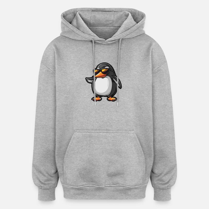 Pingouin Bande Dessinée Cool - Sweat à capuche oversize unisexe - gris chiné