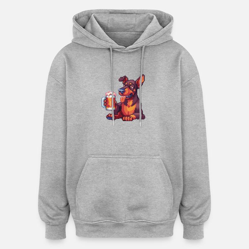 Doberman Chien Pixel Bière - Sweat à capuche oversize unisexe - gris chiné