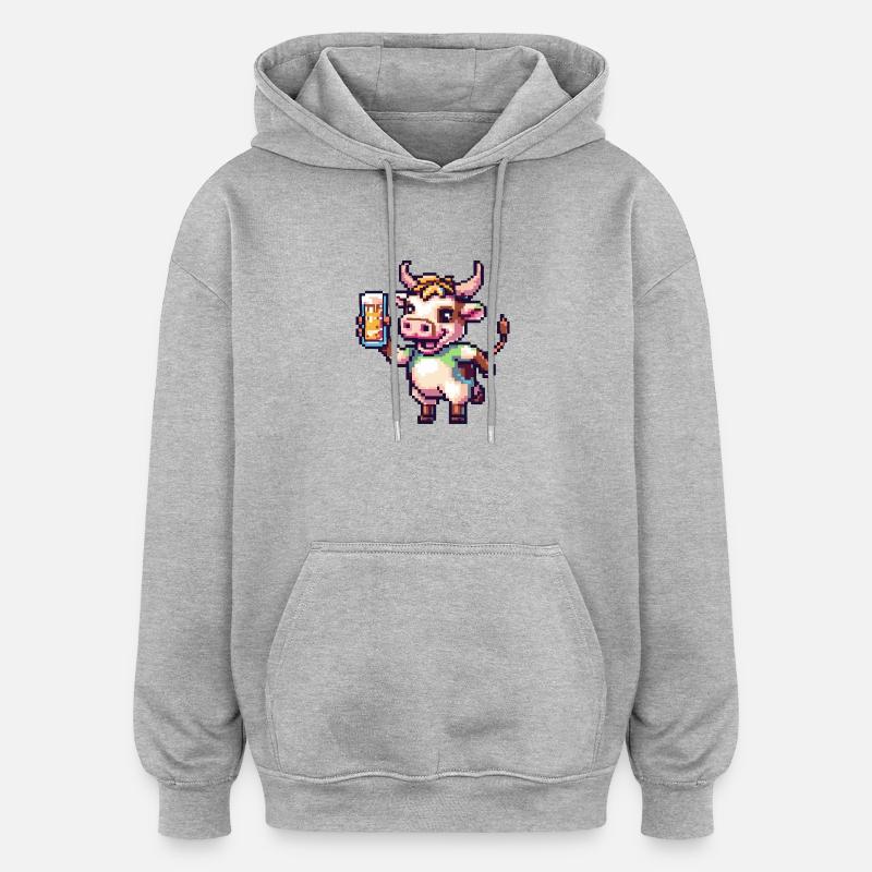 Vache Pixel Bière - Sweat à capuche oversize unisexe - gris chiné