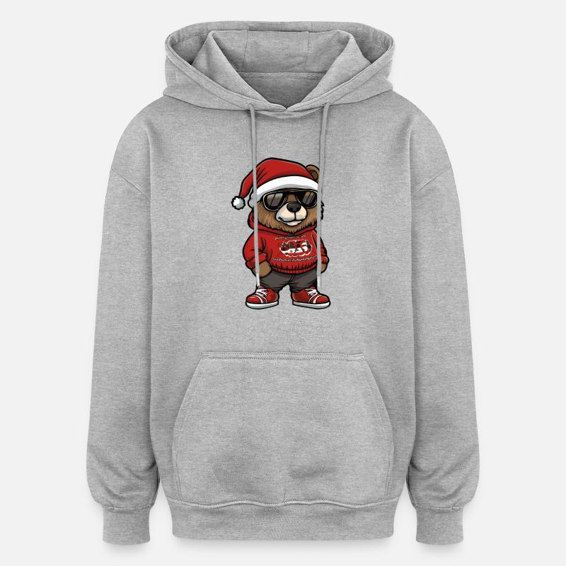 Ours Noël Cool Noël - Sweat à capuche oversize unisexe - gris chiné