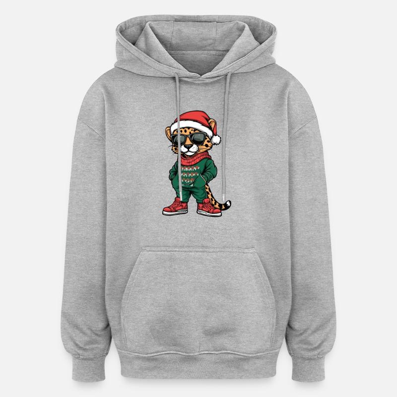 Guépard Noël Cool Noël - Sweat à capuche oversize unisexe - gris chiné
