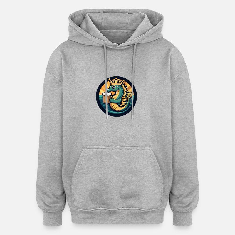 Seepferd Bier - Oversized Unisex Hoodie - Grau meliert