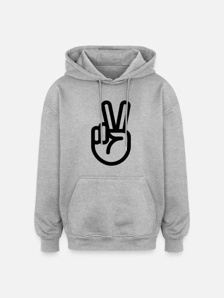 Finger - Handzeichen Peace - Oversized Unisex Hoodie - Grau meliert
