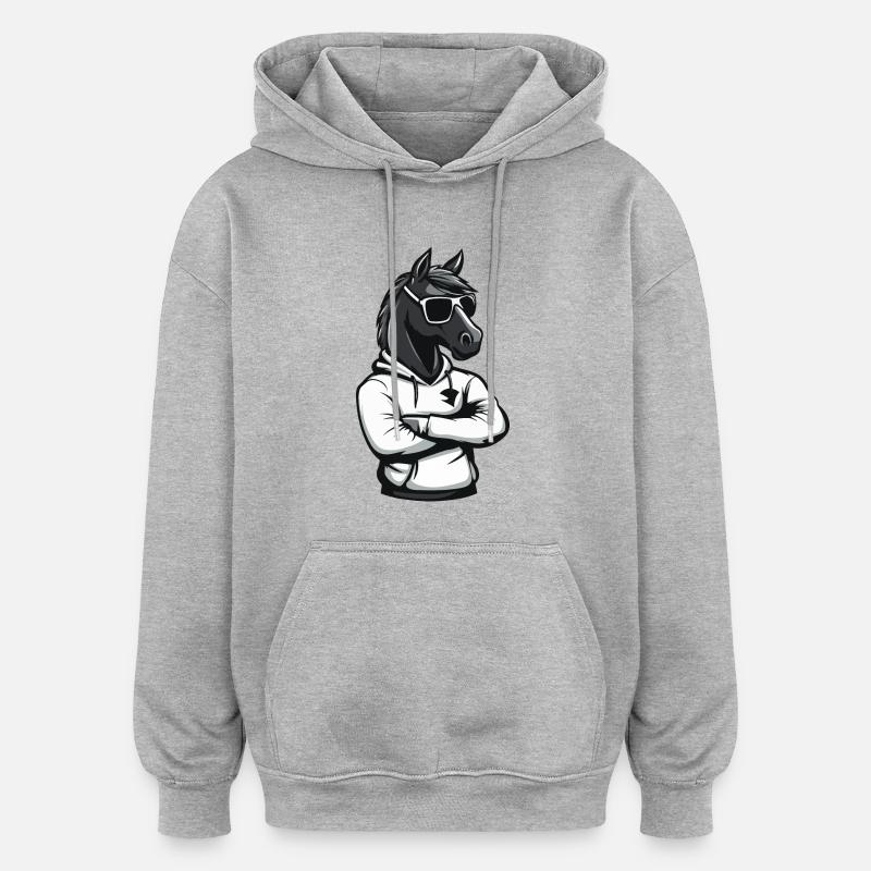 Bande dessinée de cheval - Sweat à capuche oversize unisexe - gris chiné