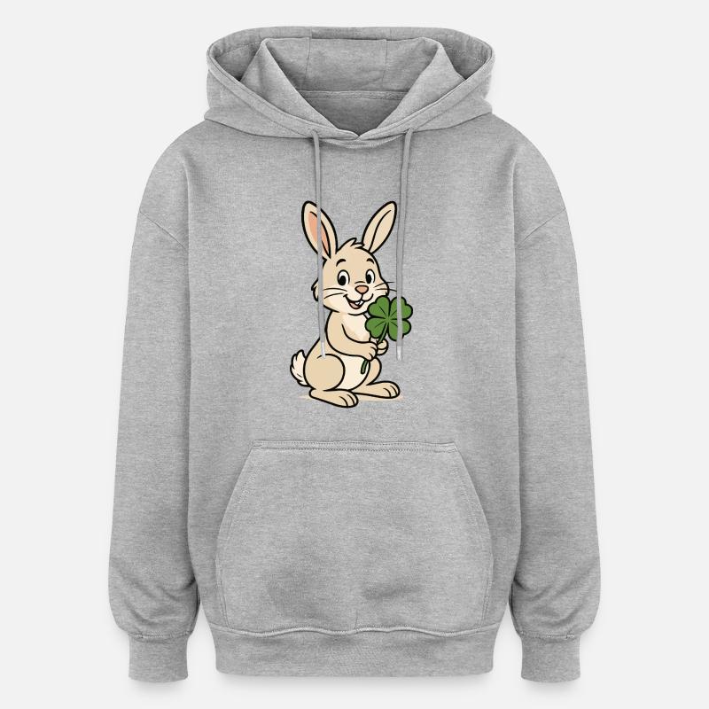Trèfle de lapin - Sweat à capuche oversize unisexe - gris chiné