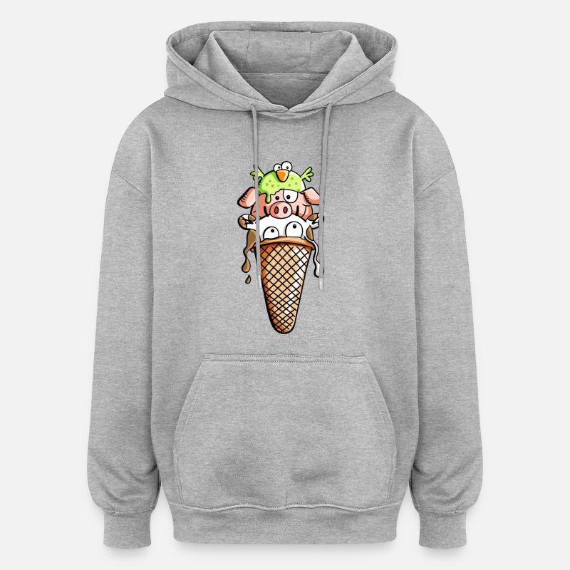 Bauernhoftier Eiscreme - Tiere - Eis - Kinder -Fun - Oversized Unisex Hoodie - Grau meliert