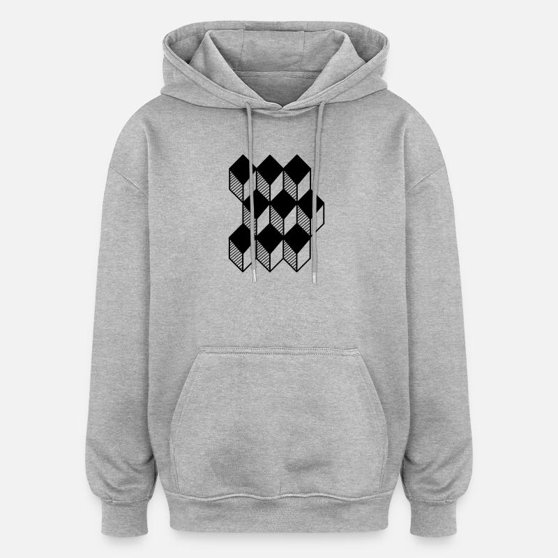 cube 3D - Sweat à capuche oversize unisexe - gris chiné