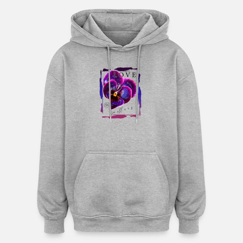 Violettes avec galaxie pour la Saint-Valentin - Sweat à capuche oversize unisexe - gris chiné