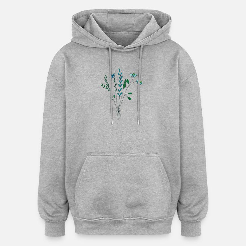 fleur prairie tons bleus fleurs sèches - Sweat à capuche oversize unisexe - gris chiné