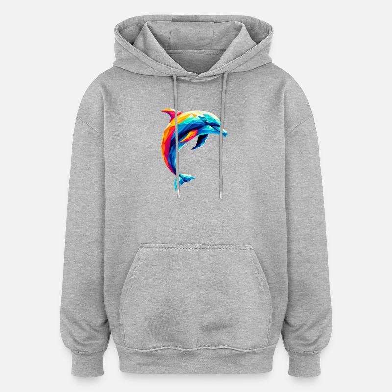 Ein bunter Delfin im Polygon-Stil - Oversized Unisex Hoodie - Grau meliert