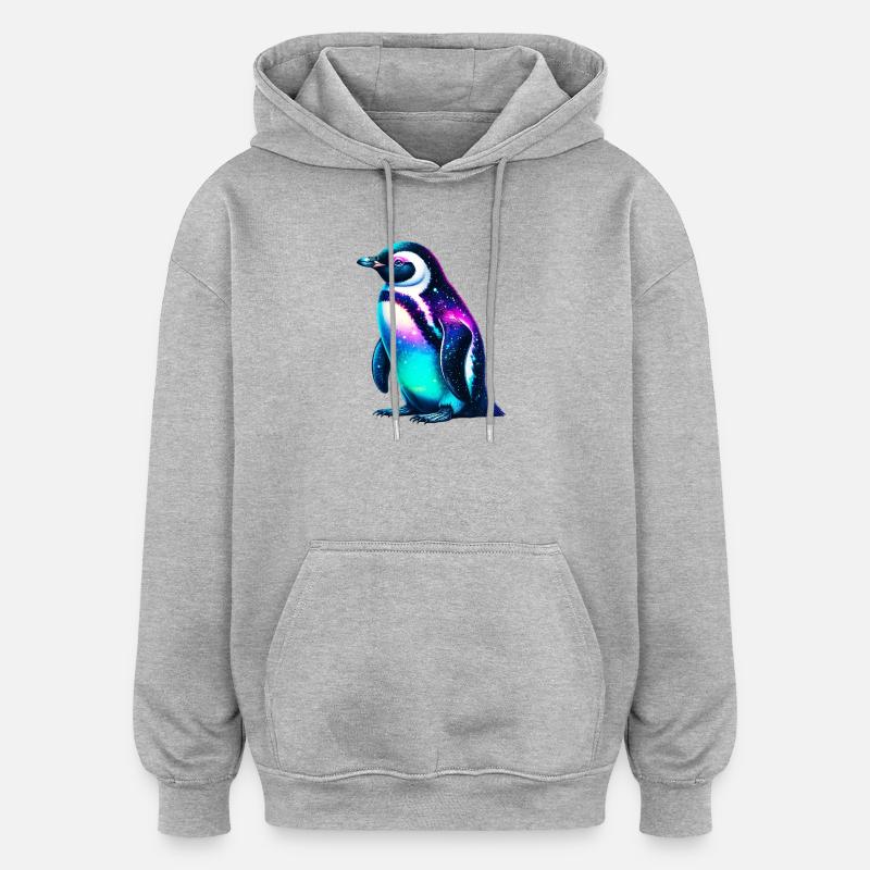 Aurora Borealis Pinguin - Oversized Unisex Hoodie - Grau meliert
