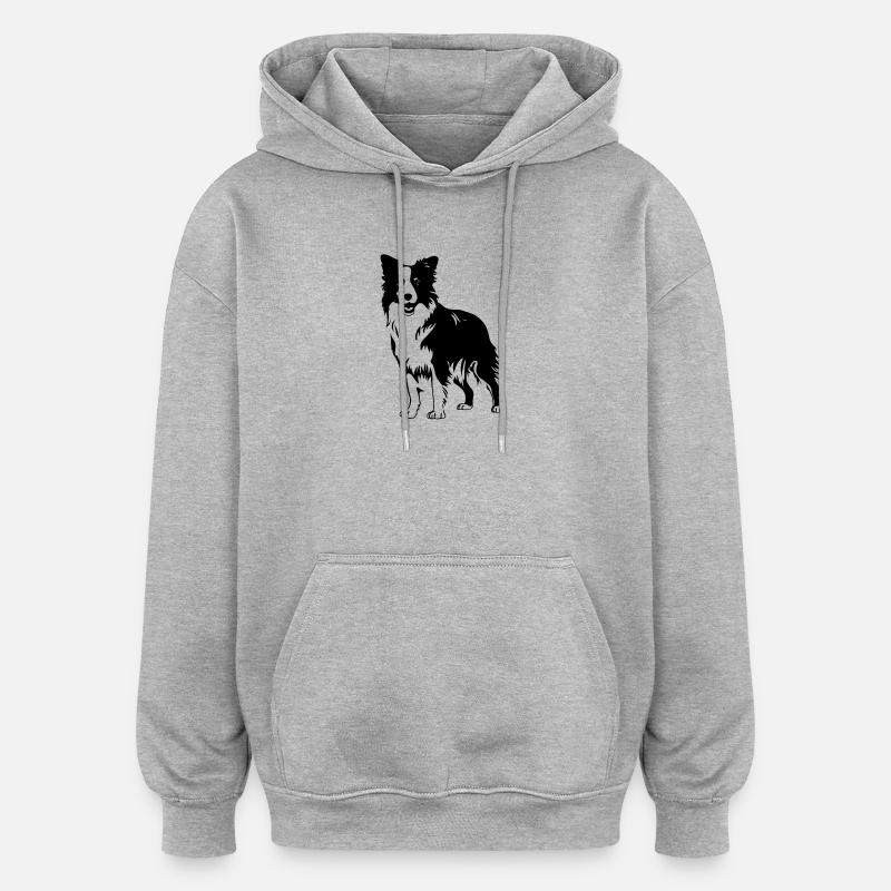 Border collie  - Sweat à capuche oversize unisexe - gris chiné