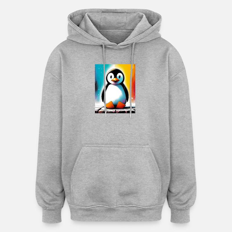 pingouin - Sweat à capuche oversize unisexe - gris chiné