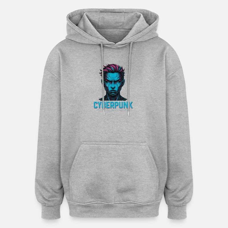 Conception d’avatar numérique cyberpunk - Sweat à capuche oversize unisexe - gris chiné