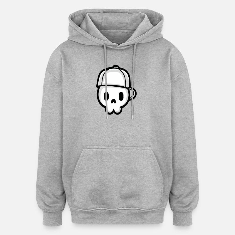 Crâne ludique avec illustration de casquette - Sweat à capuche oversize unisexe - gris chiné