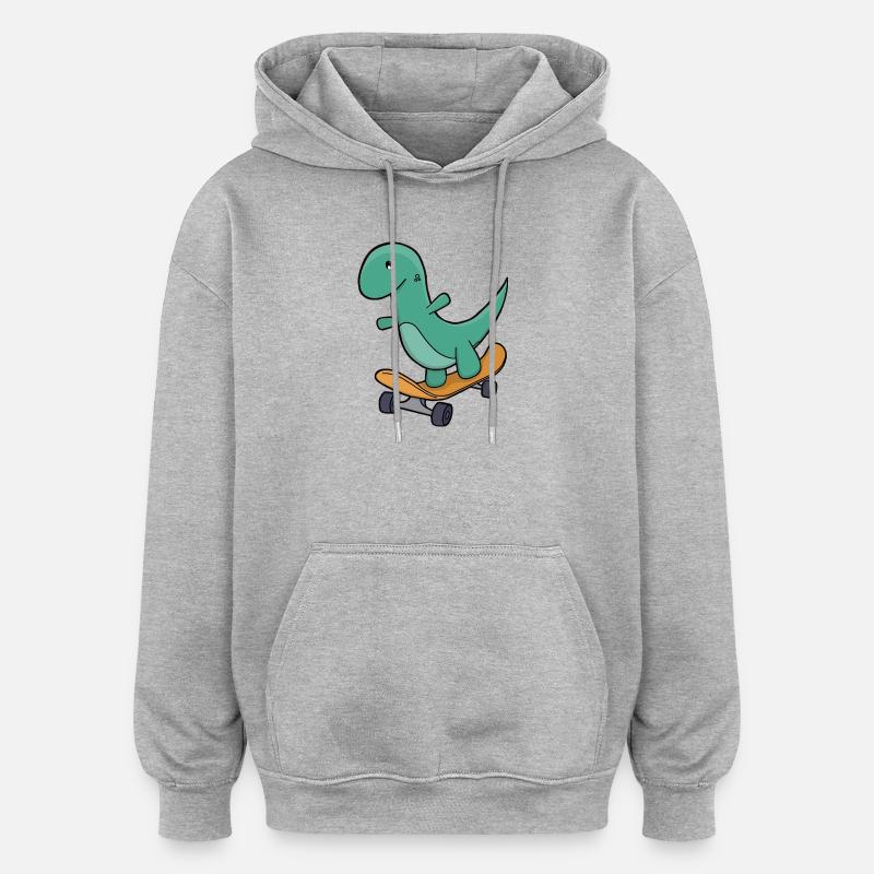 Dinosaure joueur sur skateboard - Sweat à capuche oversize unisexe - gris chiné