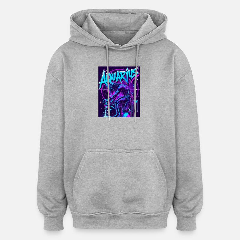 Verseau - Sweat à capuche oversize unisexe - gris chiné