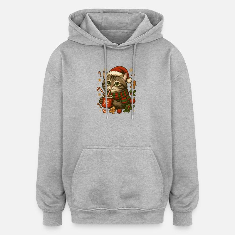 Chat à Noël - Sweat à capuche oversize unisexe - gris chiné