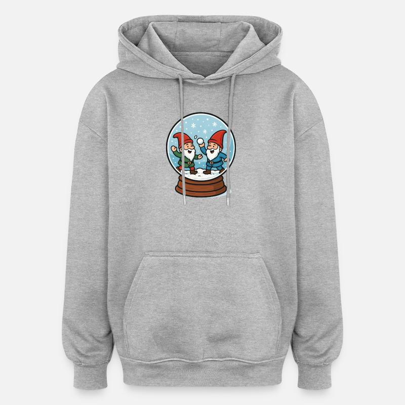 Zwerge in einer Schneekugel - Oversized Unisex Hoodie - Grau meliert