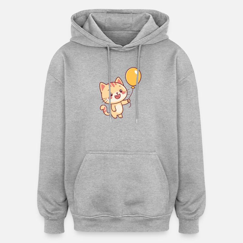 Chat Ballon Jaune Joyeux - Sweat à capuche oversize unisexe - gris chiné