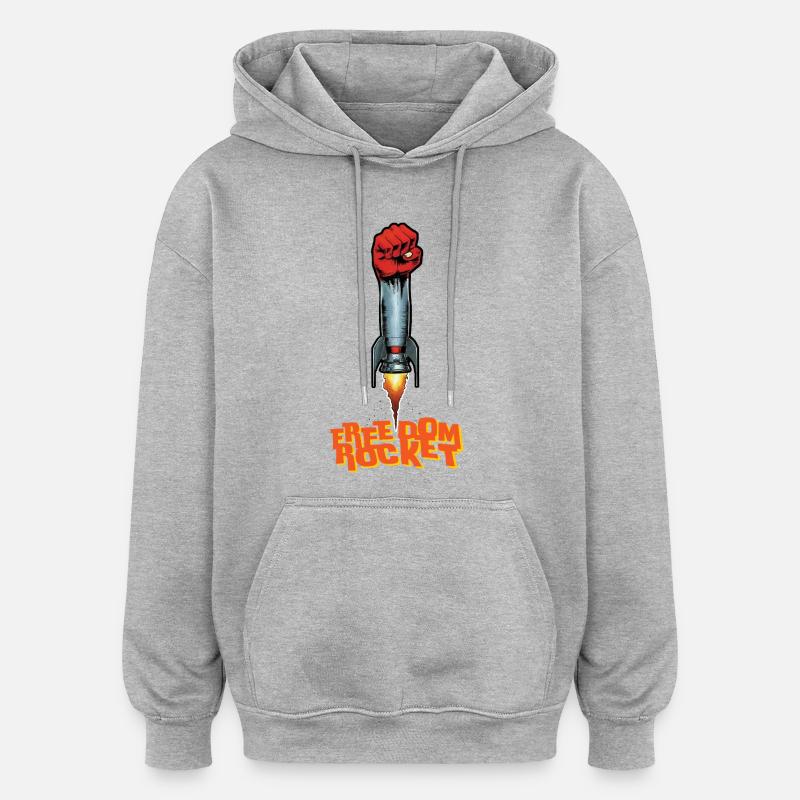 ROCKET FIGHT - freedom & rights - Sweat à capuche oversize unisexe - gris chiné