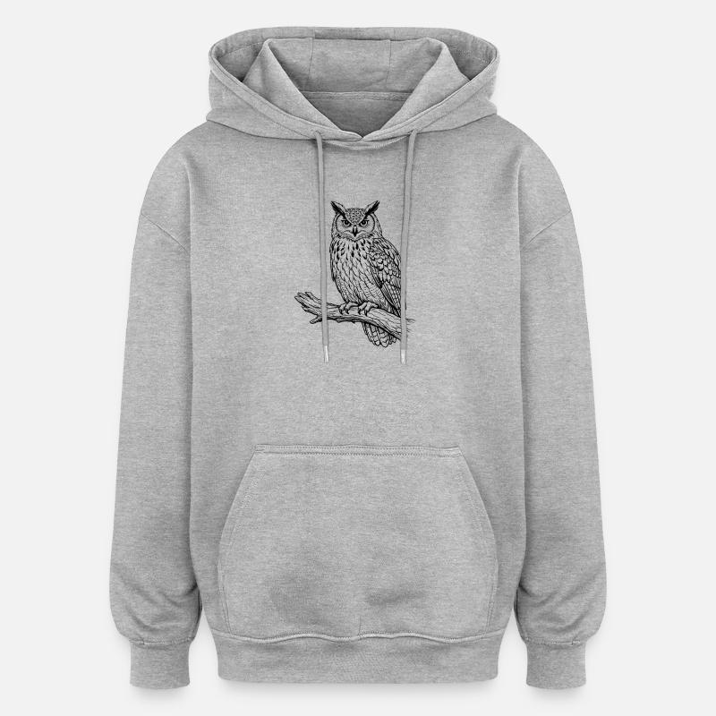 chouette sur la branche - Sweat à capuche oversize unisexe - gris chiné