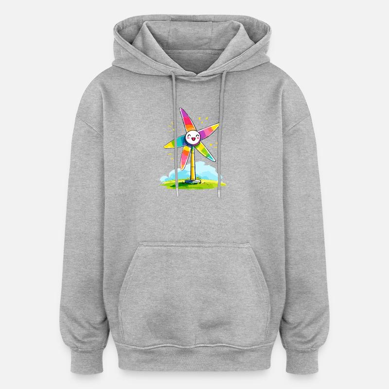 Regenbogenwindmühle Lächeln - Oversized Unisex Hoodie - Grau meliert