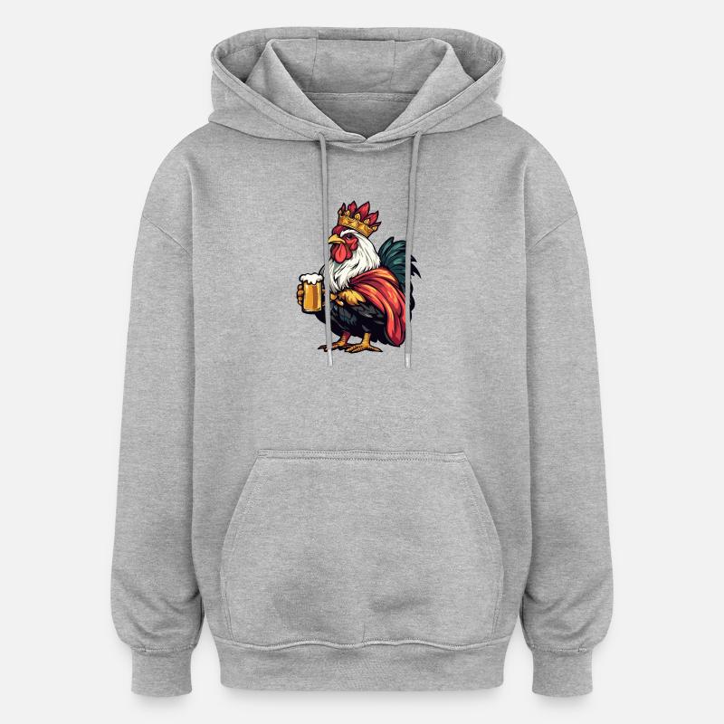 Roi de la Bière Coq - Sweat à capuche oversize unisexe - gris chiné