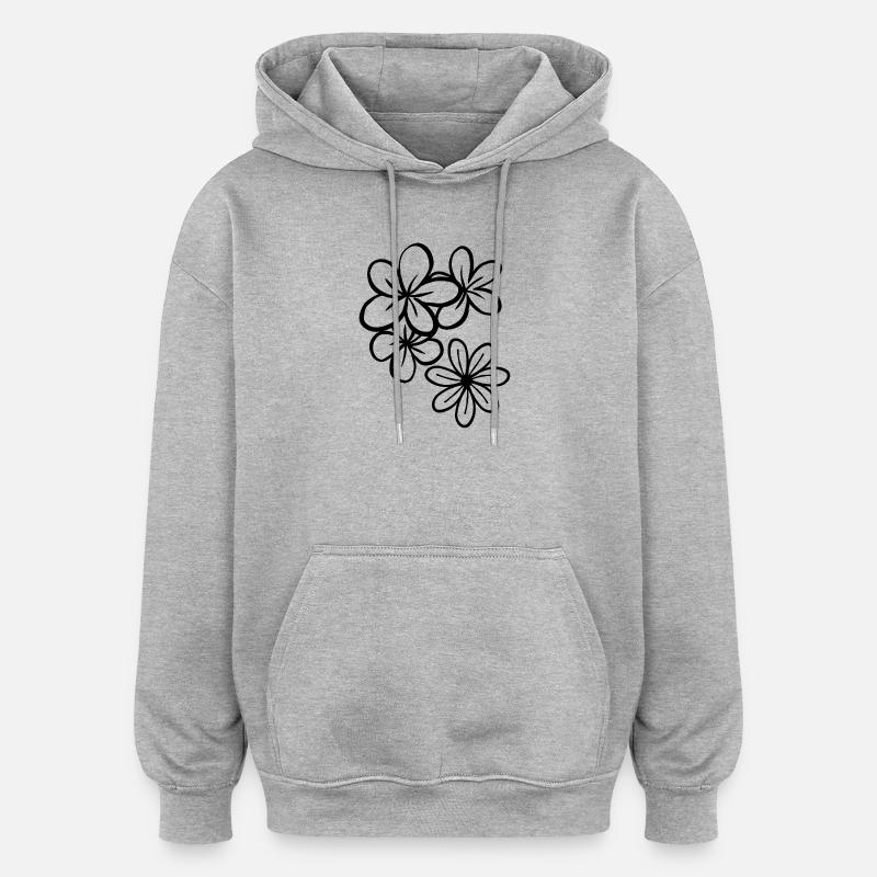 Fleurs Illustration  - Sweat à capuche oversize unisexe - gris chiné