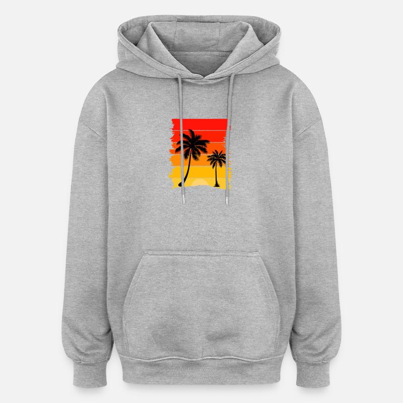 Palmier Sunset Éclat - Sweat à capuche oversize unisexe - gris chiné