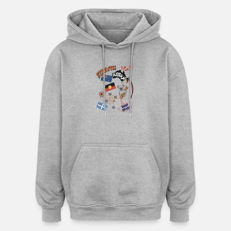 Collage australien Strewth & Drop bears - Sweat à capuche oversize unisexe - gris chiné