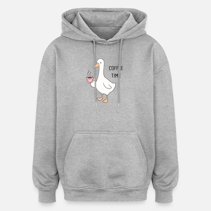 Dessin animé Ducky Coffee Time - Sweat à capuche oversize unisexe - gris chiné