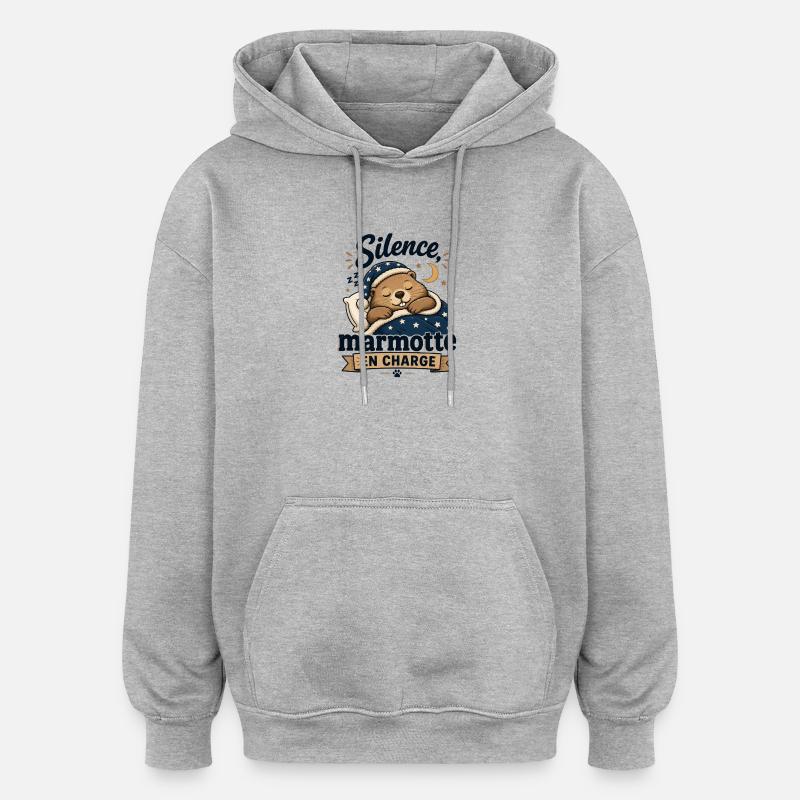 Silence marmotte en charge - Sweat à capuche oversize unisexe - gris chiné