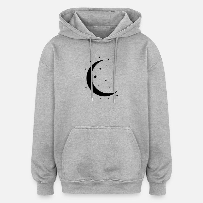 Croissant de Lune et étoiles - Sweat à capuche oversize unisexe - gris chiné