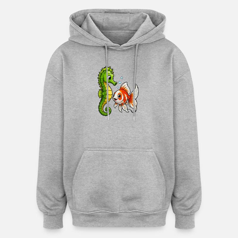 Poisson rouge hippocampe des Amis sous-marins - Sweat à capuche oversize unisexe - gris chiné