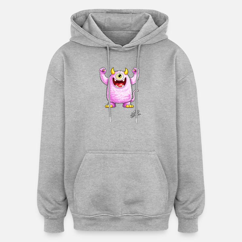Monstre mauve tout doux - Sweat à capuche oversize unisexe - gris chiné