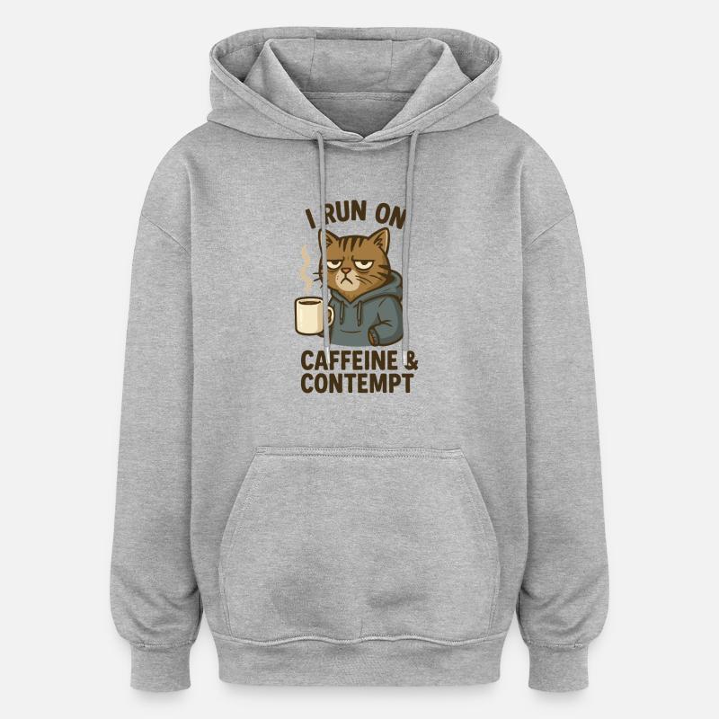 Chat de café - Sweat à capuche oversize unisexe - gris chiné