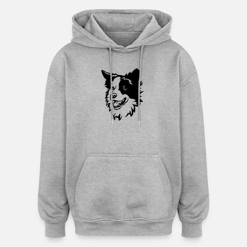 Border Collie Kopf - Oversized Unisex Hoodie - Grau meliert