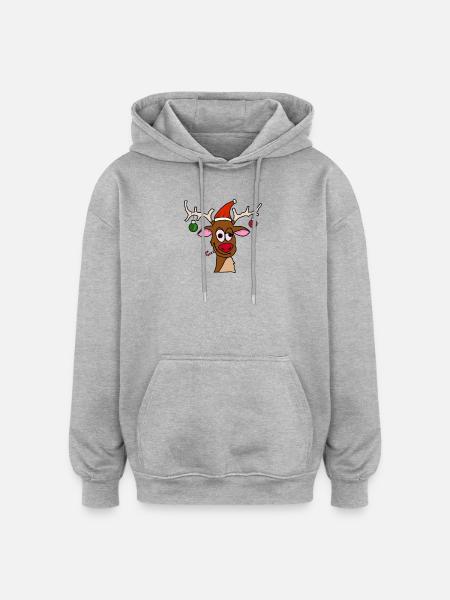 Drunk Reindeer - Oversized Unisex Hoodie - Grau meliert