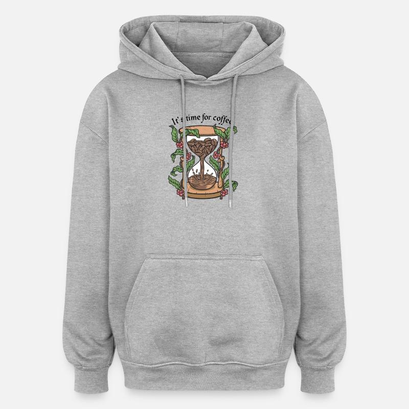 Heure du café Sielier botanique - Sweat à capuche oversize unisexe - gris chiné