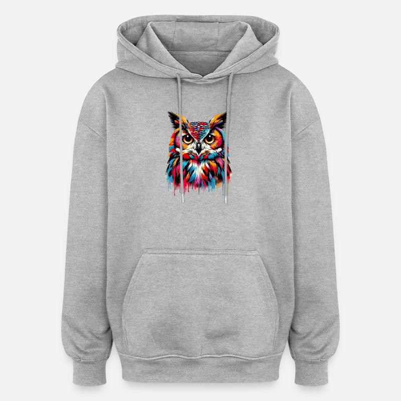 Hibou - Sweat à capuche oversize unisexe - gris chiné